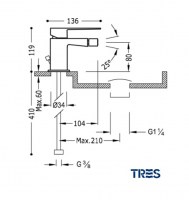 MONOMANDO BIDE SLIM TRES MEDIDAS DESAGÜE AUTOMATICO